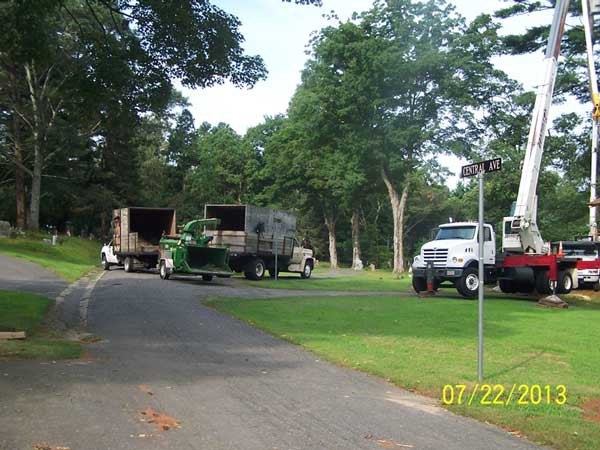 The drop zone is critical to quick remove of debris.  2 Chip trucks set up back to back so we can chip while dumping the other truck not missing a beat.